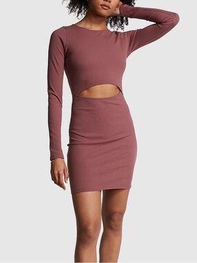 NWT PINK Victoria's Secret Ribbed Long Sleeve Cutout dress Mauve Rose
